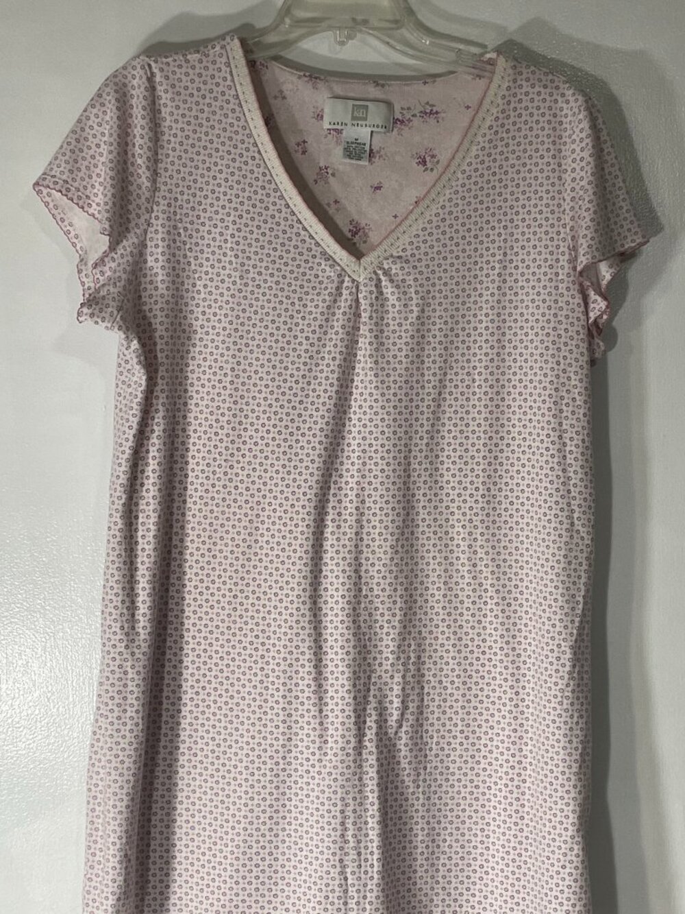 Karen Neuburger Women’s Vintage Nightgown Med White Pink Purple Short Sleeve